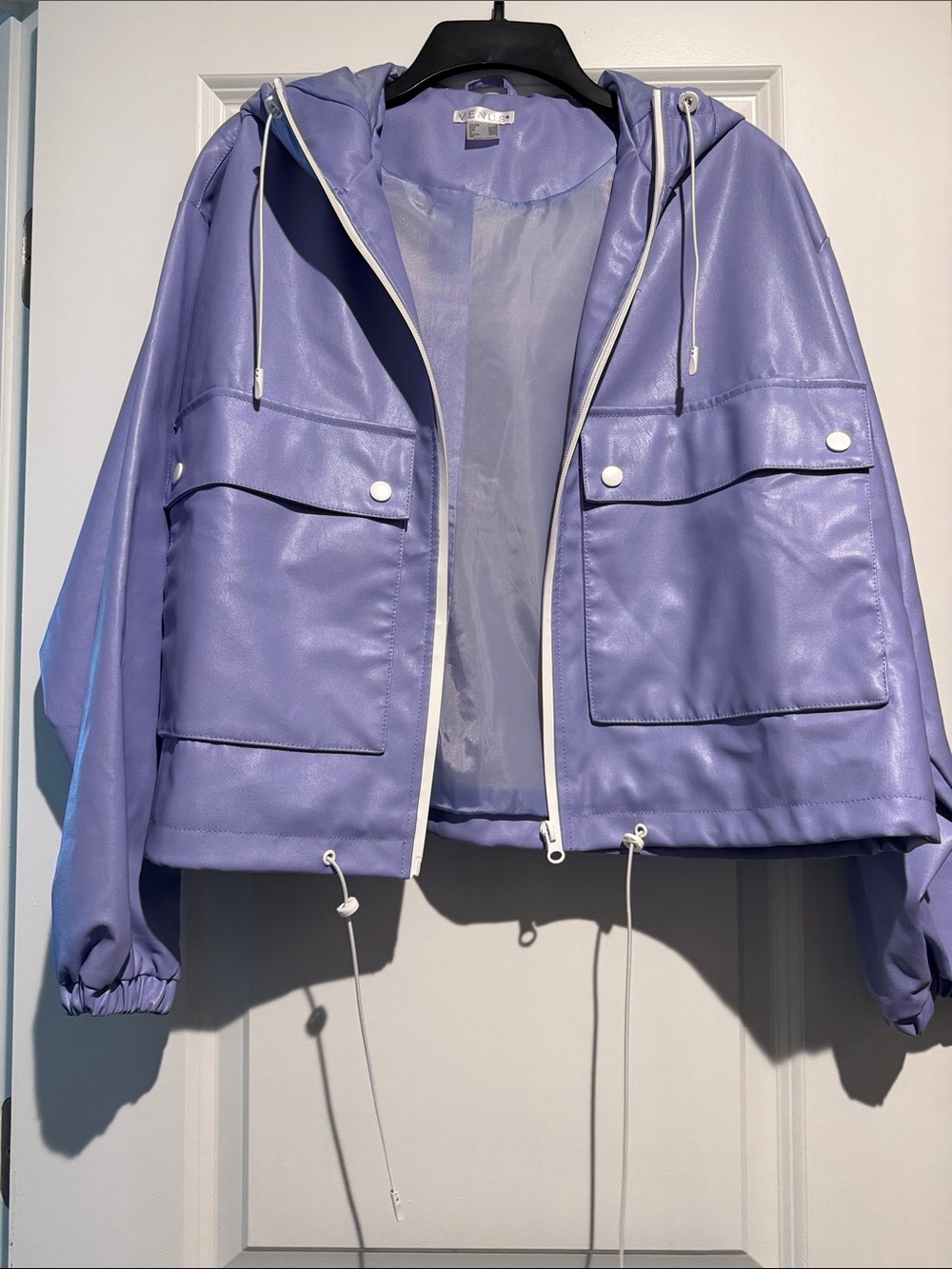VENUS Lilac Hooded Bomber Jacket with White Trim